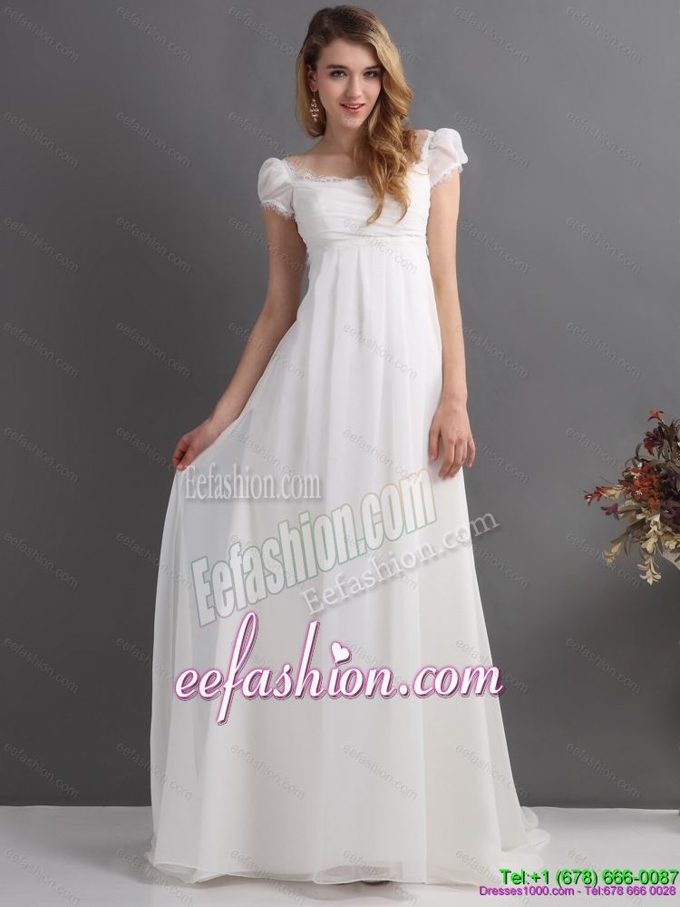 Classical 2015 Ruching Square Wedding Dress with Floor length