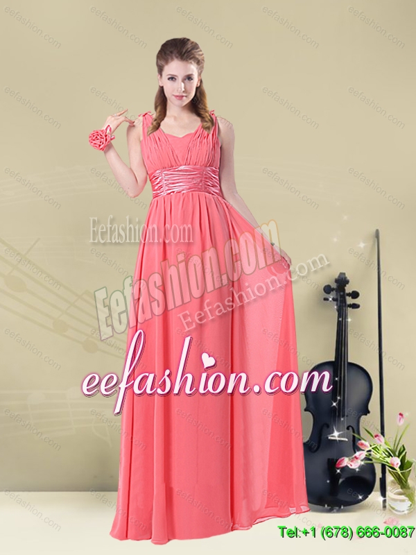 Luxurious and Super Hot Straps Floor Length Dama Dress with Belt