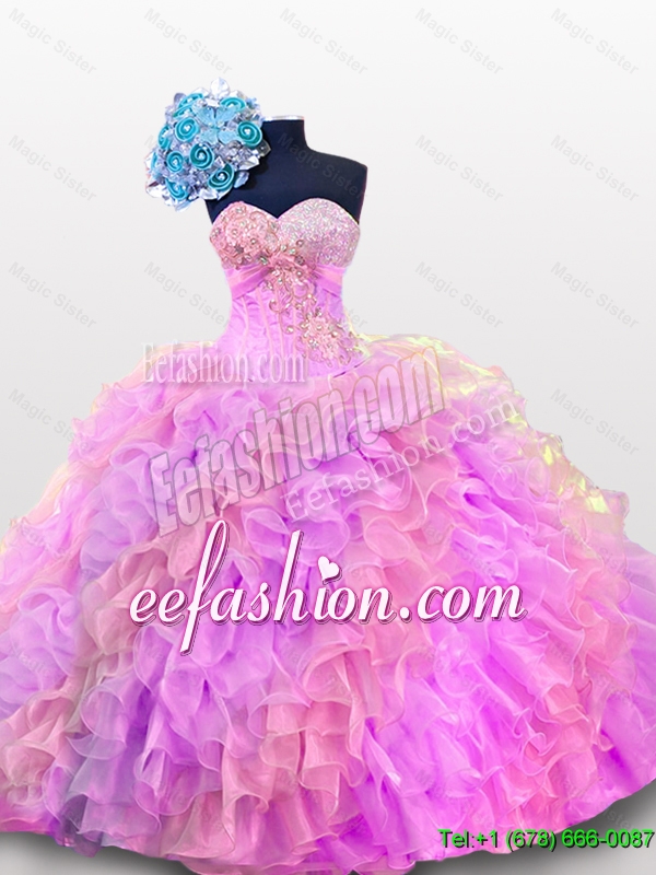 2015 Winter New Style Sweetheart Sequins and Ruffles Quinceanera Gowns in Organza