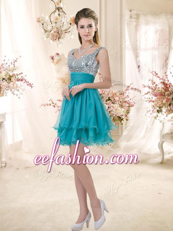 New Style Straps Short Sequins Dama Dresses in Teal