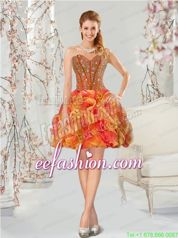 Luxurious Multi-color Prom Dress with Beading and Ruffles for 2015