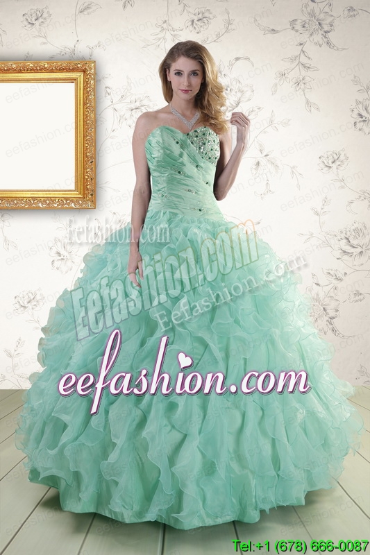 2015 New Style Sweetheart Beading Quinceanera Dresses in Apple Green