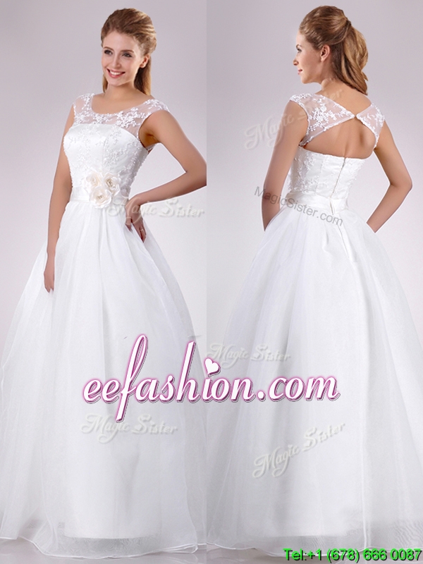 Pretty See Through Scoop Organza Wedding Dresses with Hand Crafte