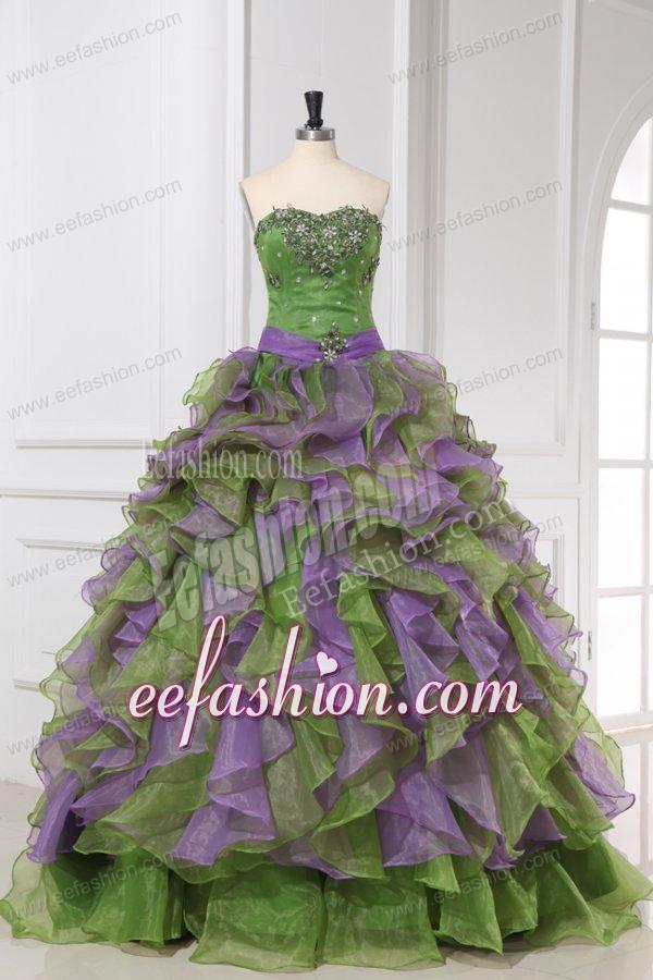 Multi-color Organza Sweetheart Beading and Ruffles Quinceanera Dress