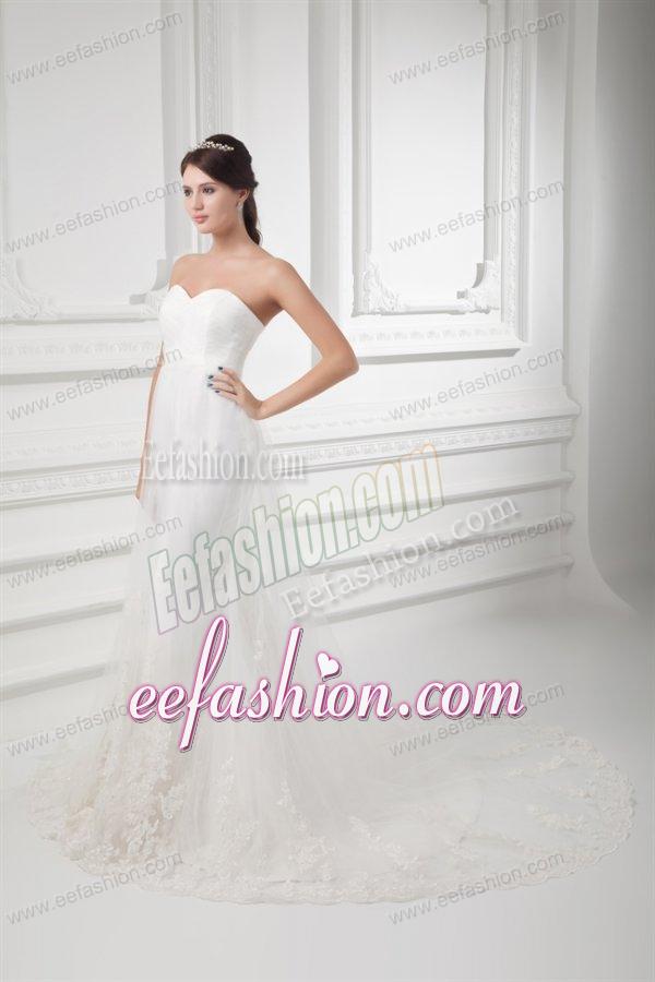 Gorgeous Mermaid Sweetheart Wedding Dress with Lace Chapel Train