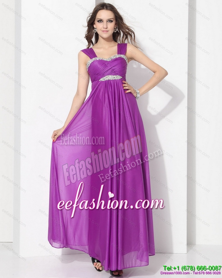 Fashionable Empire Floor Length Prom Dress with Ruching and Beading