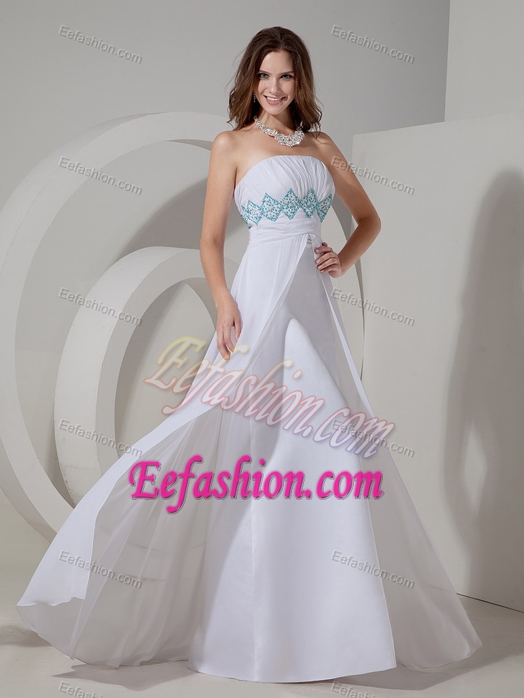 White Strapless Chiffon Beautiful Prom Dresses with Beading and Ruching