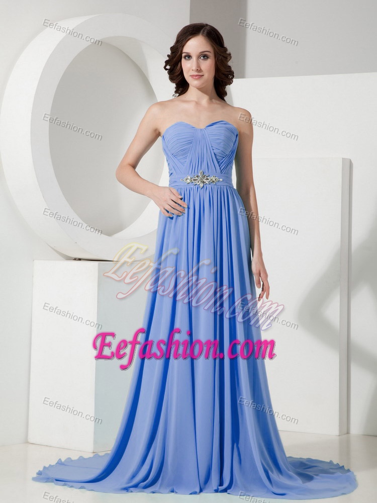 Blue Empire Sweetheart Beaded Chiffon Prom Dresses for Wholesale Price