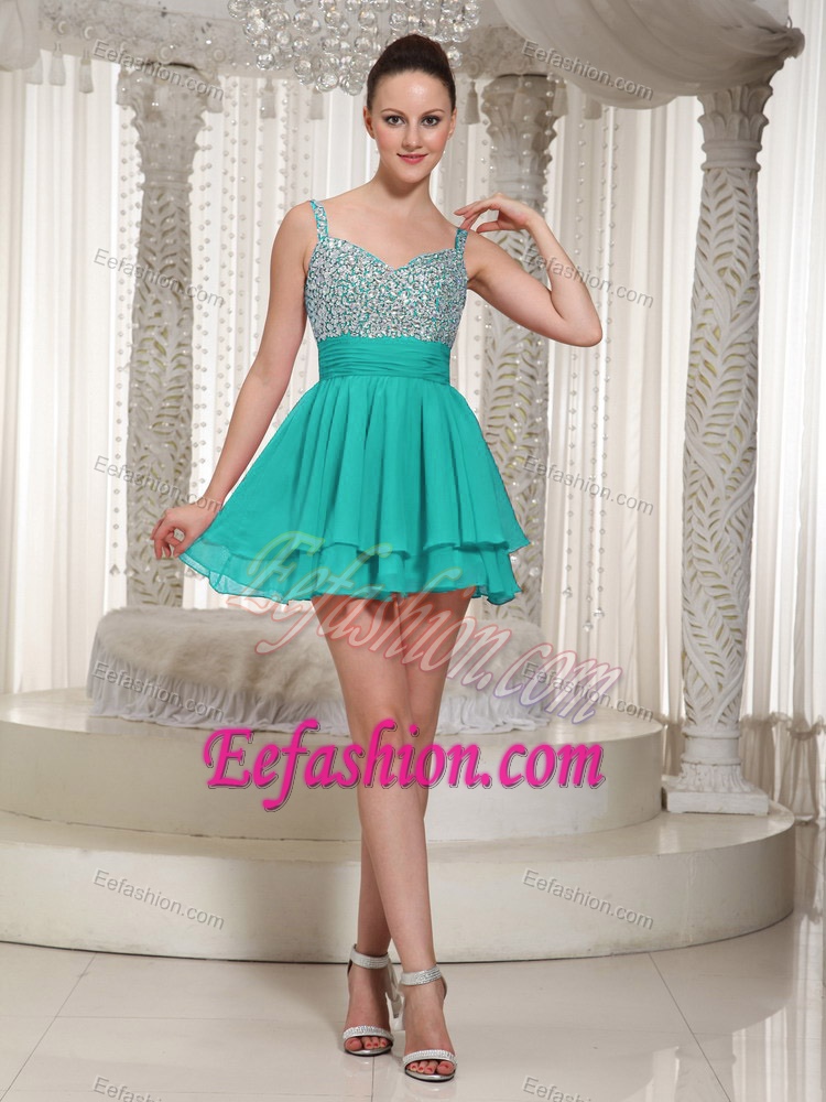 Turquoise Beaded Chiffon Prom Dresses for Wholesale Price in Mini-length