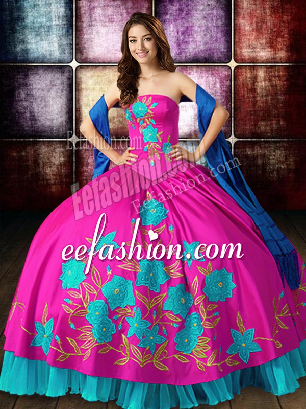  Multi-color Strapless Lace Up Embroidery Sweet 16 Dress Sleeveless