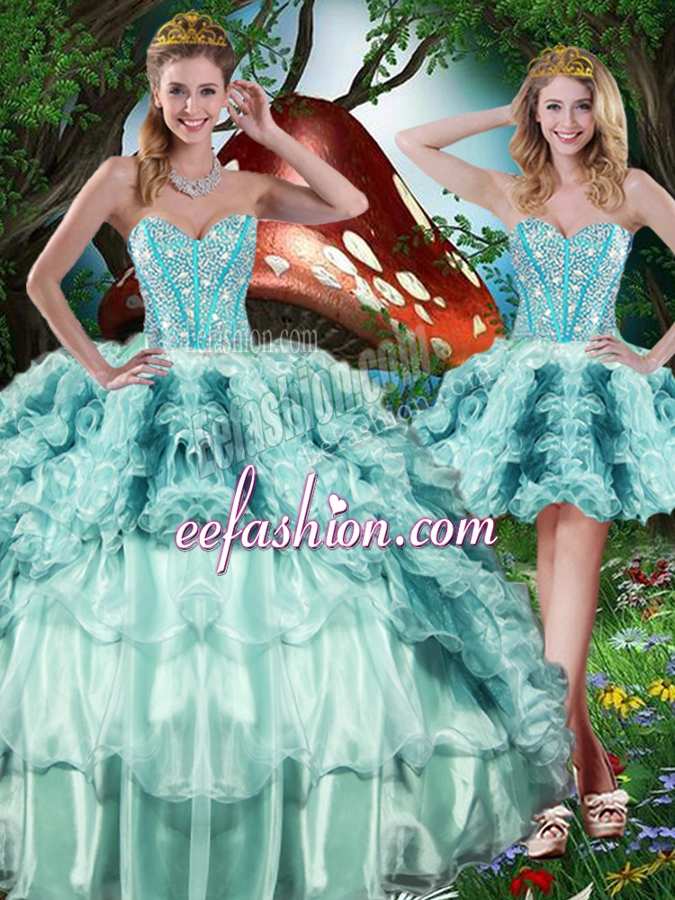 Glamorous Multi-color Sleeveless Organza Lace Up 15 Quinceanera Dress for Military Ball and Sweet 16 and Quinceanera