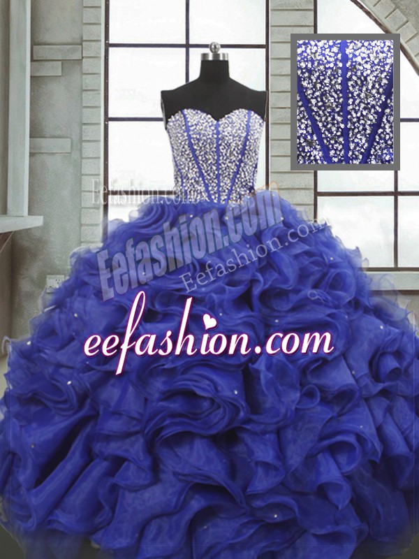 Pretty Floor Length Ball Gowns Sleeveless Blue Quinceanera Dresses Lace Up