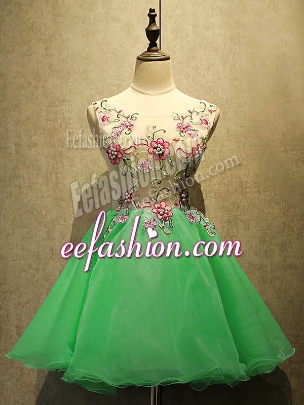 Pretty Green Scoop Lace Up Embroidery Prom Evening Gown Sleeveless