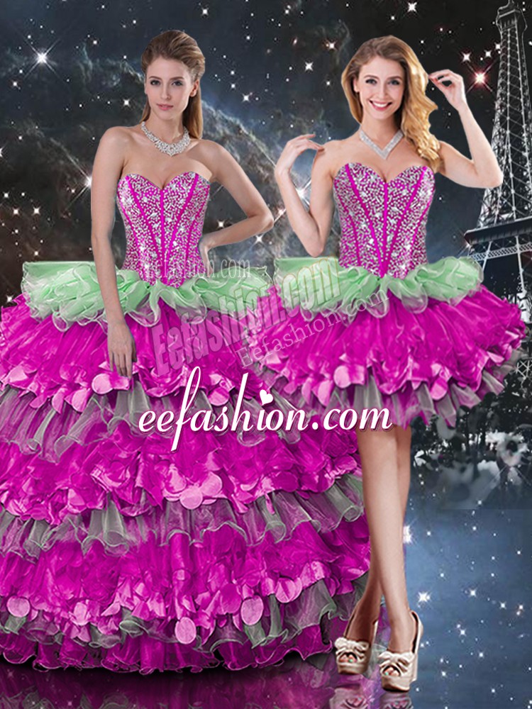 Super Multi-color Sleeveless Floor Length Beading and Ruffles and Ruffled Layers Lace Up Quinceanera Gowns