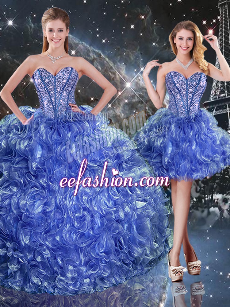 Unique Organza Sleeveless Floor Length Sweet 16 Dresses and Beading and Ruffles