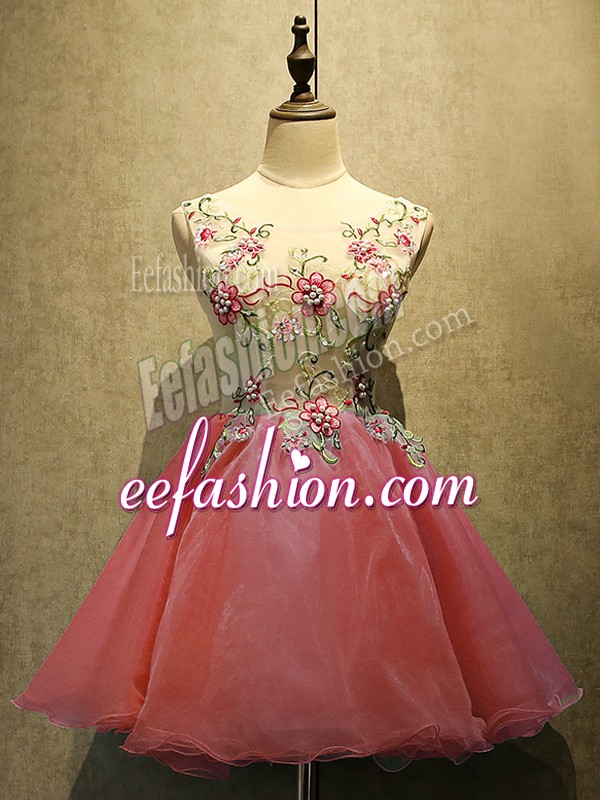 Charming Mini Length A-line Sleeveless Coral Red Prom Gown Lace Up