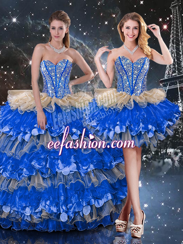  Sweetheart Sleeveless Lace Up 15th Birthday Dress Multi-color Organza