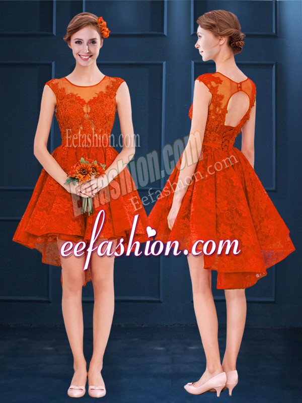 Rust Red Scoop Clasp Handle Lace Dama Dress for Quinceanera Sleeveless
