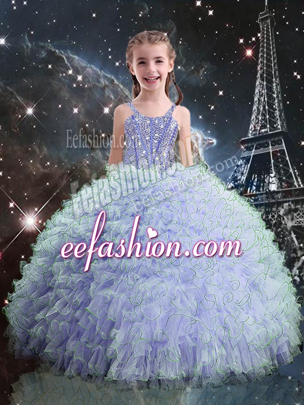 Attractive Floor Length Light Blue Little Girl Pageant Dress Straps Sleeveless Lace Up