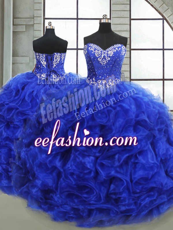  Floor Length Ball Gowns Sleeveless Royal Blue Sweet 16 Dress Lace Up