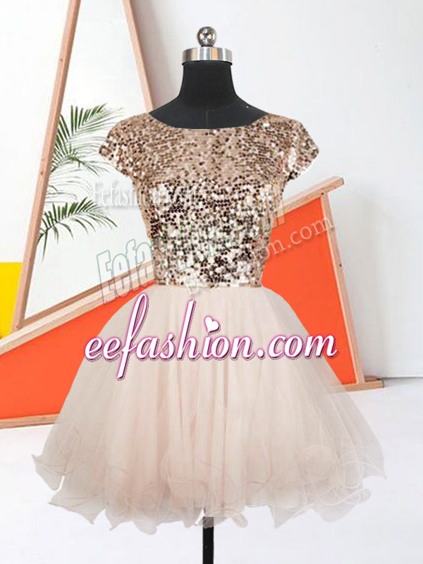  Short Sleeves Sequins Lace Up Prom Party Dress