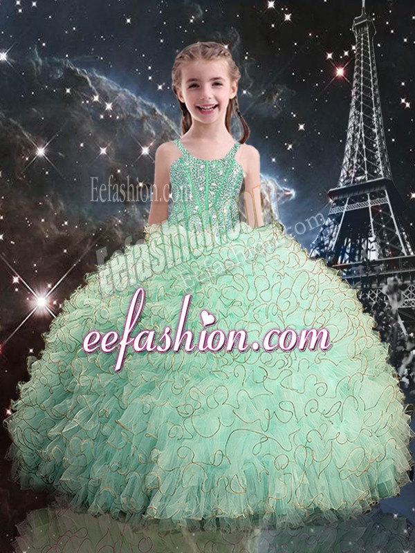 Customized Turquoise Pageant Dress for Teens Quinceanera and Wedding Party with Beading and Ruffles Straps Sleeveless Lace Up