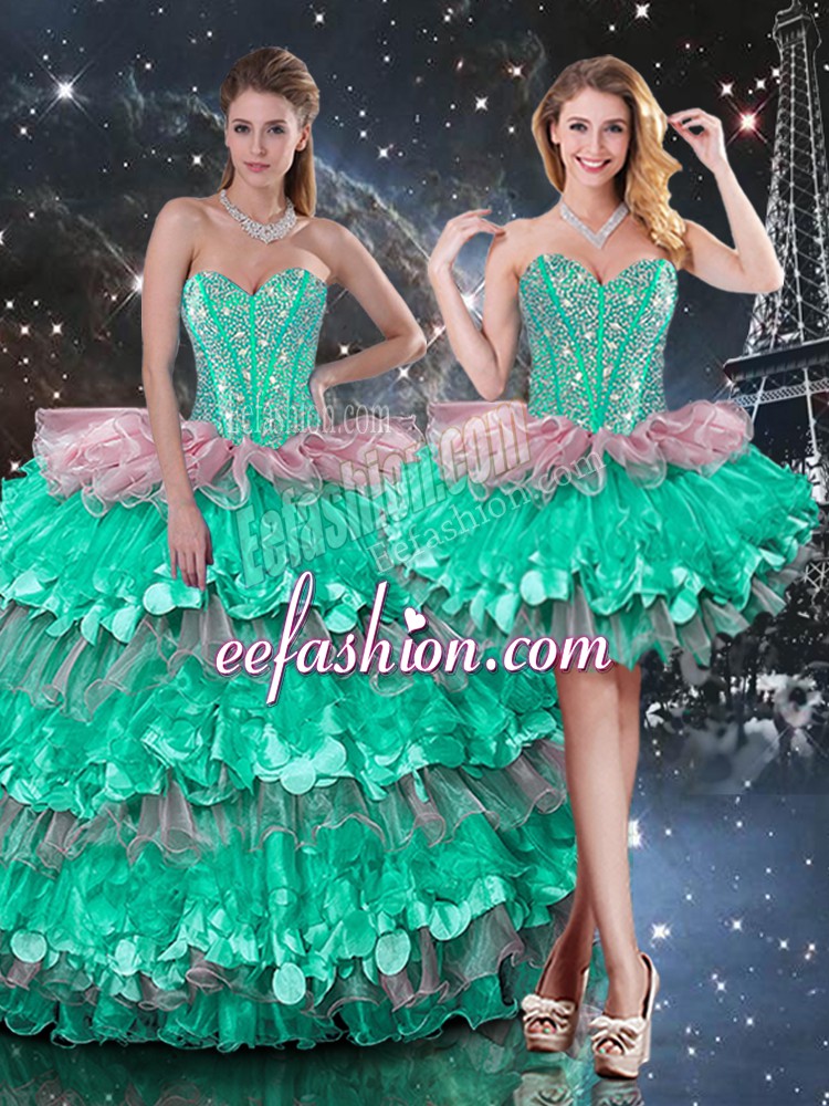 Inexpensive Multi-color Lace Up Sweetheart Beading and Ruffles and Ruffled Layers Vestidos de Quinceanera Organza Sleeveless