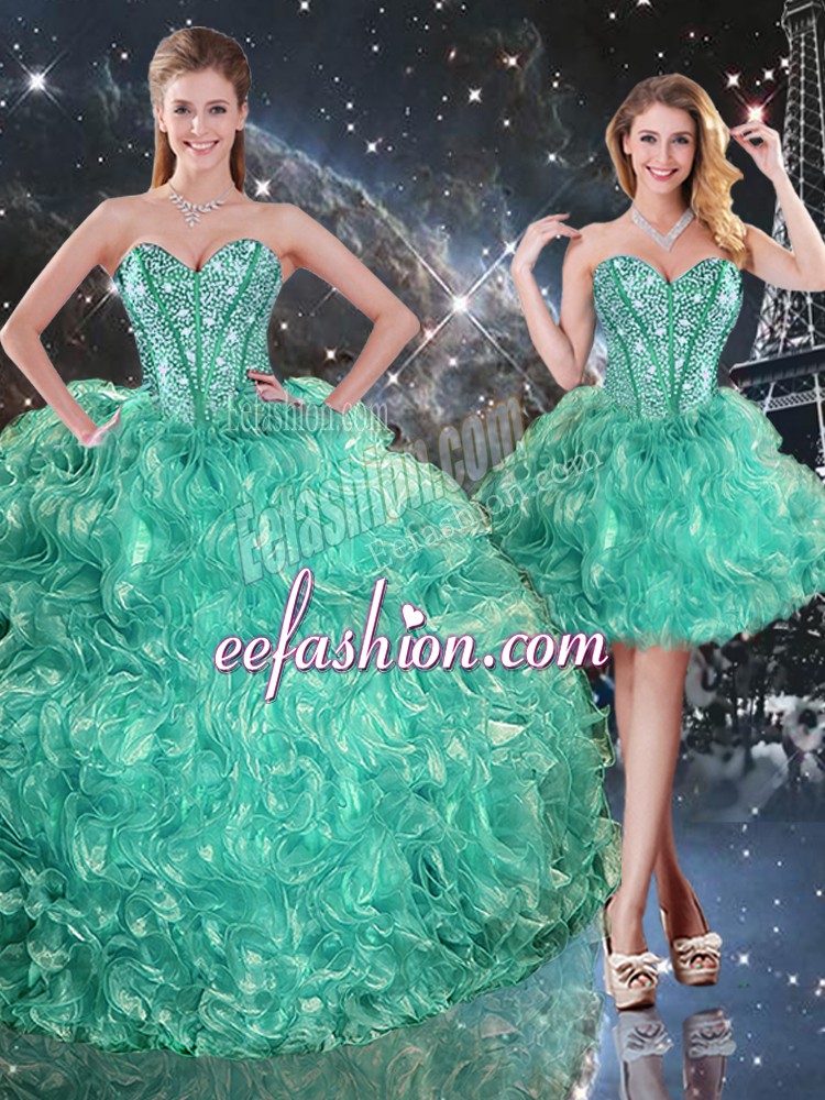 Suitable Sleeveless Beading and Ruffles Lace Up Quinceanera Gowns