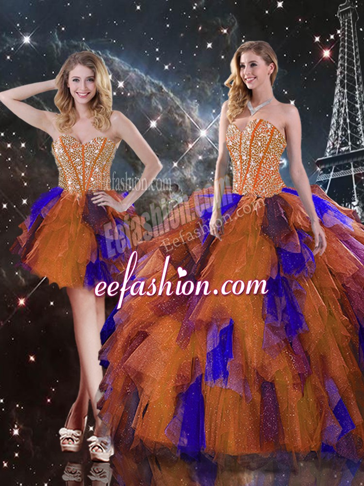 Customized Sleeveless Tulle Floor Length Lace Up Sweet 16 Dresses in Multi-color with Ruffles