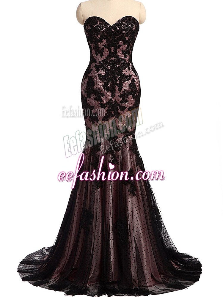 Decent Tulle and Lace Sleeveless Evening Dress Brush Train and Lace and Appliques