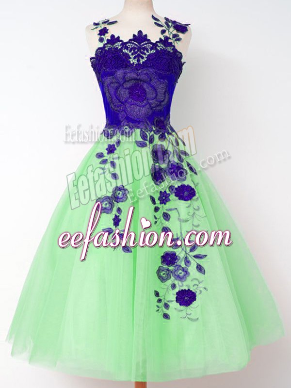  Knee Length Quinceanera Court Dresses Tulle Sleeveless Appliques