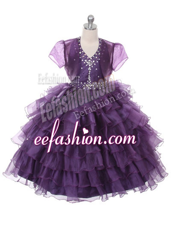 Purple Halter Top Lace Up Ruffled Layers Little Girls Pageant Dress Sleeveless