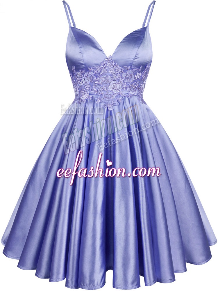 Simple Elastic Woven Satin Spaghetti Straps Sleeveless Lace Up Lace Quinceanera Court of Honor Dress in Light Blue