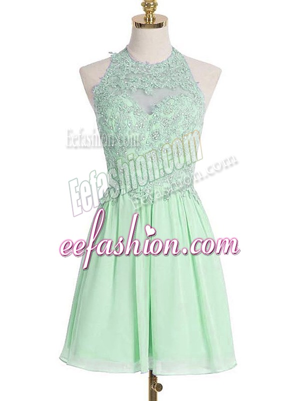  Knee Length Empire Sleeveless Apple Green Wedding Party Dress Lace Up