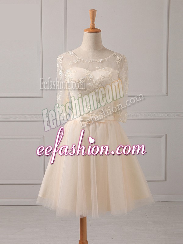 Modest Mini Length A-line Half Sleeves Champagne Quinceanera Court Dresses Lace Up