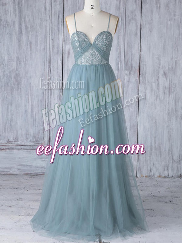 Custom Fit Grey Criss Cross Spaghetti Straps Appliques Quinceanera Court Dresses Tulle Sleeveless
