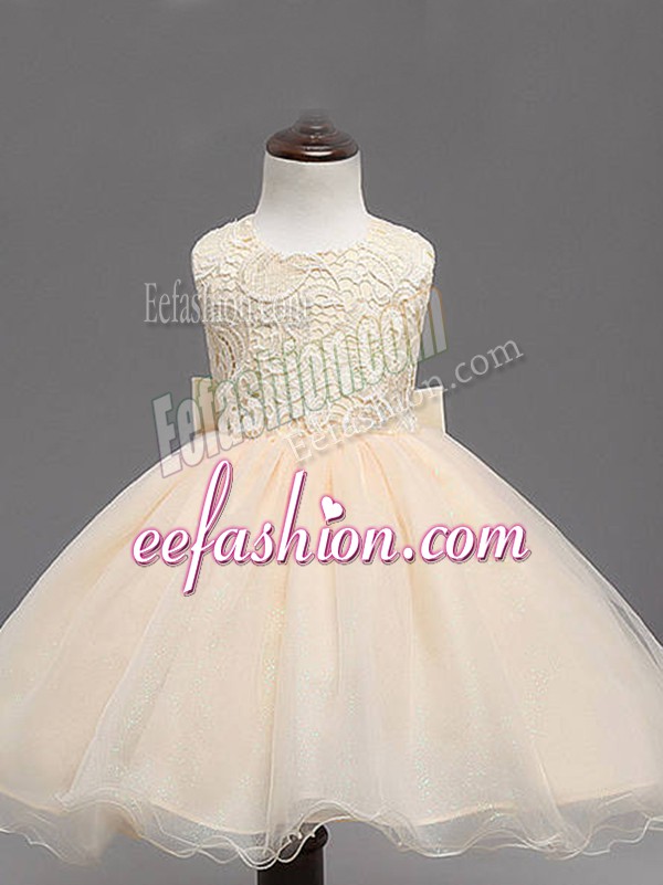  Scoop Sleeveless Organza Little Girl Pageant Dress Lace and Bowknot Backless