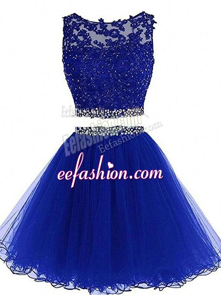  Royal Blue Sleeveless Beading and Lace and Appliques Mini Length Dress for Prom