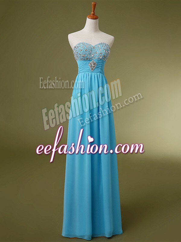  Chiffon Sweetheart Sleeveless Lace Up Beading and Ruching in Baby Blue