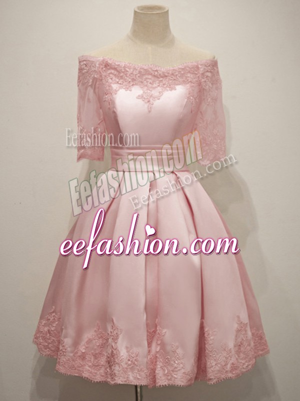  V-neck Half Sleeves Taffeta Quinceanera Court of Honor Dress Lace Lace Up