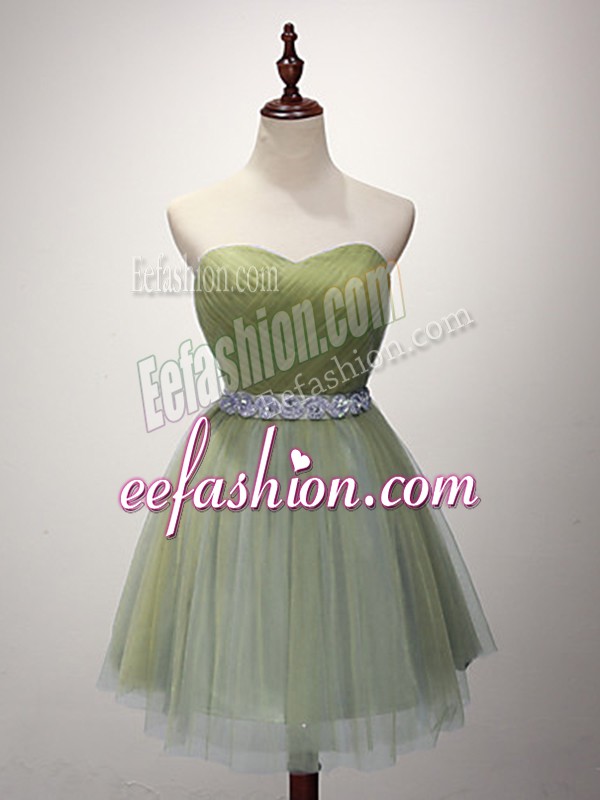  Sweetheart Sleeveless Tulle Dama Dress for Quinceanera Beading and Ruching Lace Up