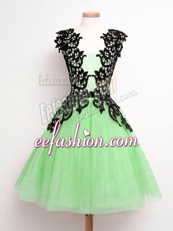 Super Sleeveless Knee Length Lace Lace Up Quinceanera Court of Honor Dress