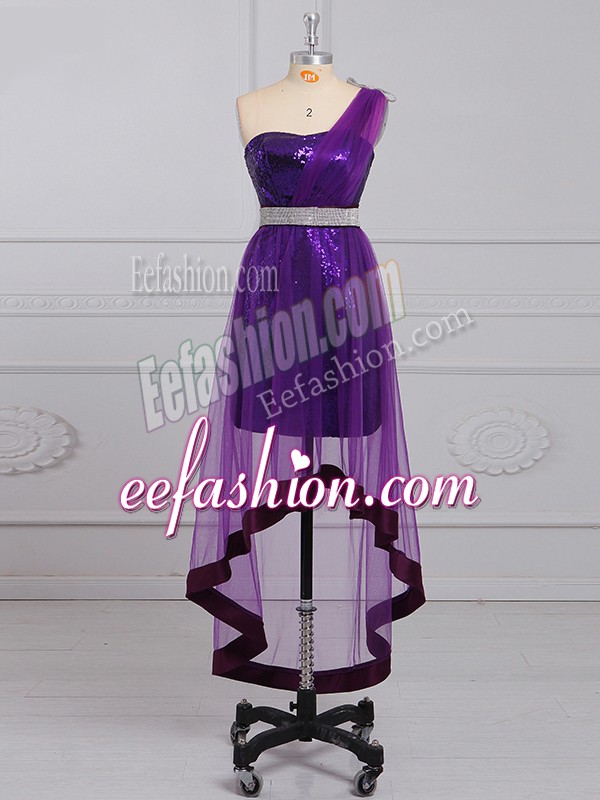 Purple Tulle and Sequined Sleeveless Beading