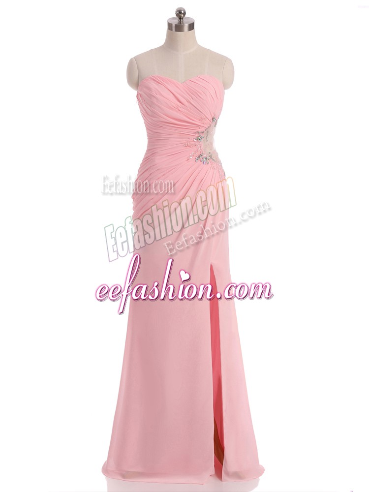  Chiffon Sleeveless Floor Length Prom Gown and Beading and Ruching
