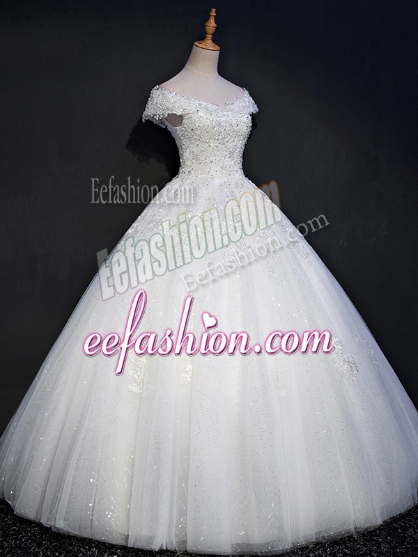 Colorful Floor Length Ball Gowns Sleeveless White Wedding Gowns Lace Up
