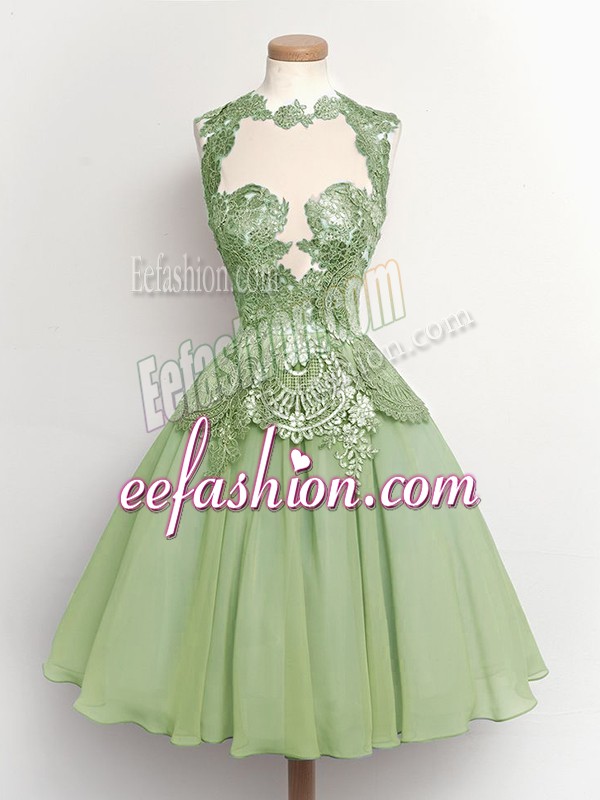  Green Sleeveless Chiffon Lace Up Court Dresses for Sweet 16 for Prom and Party and Wedding Party