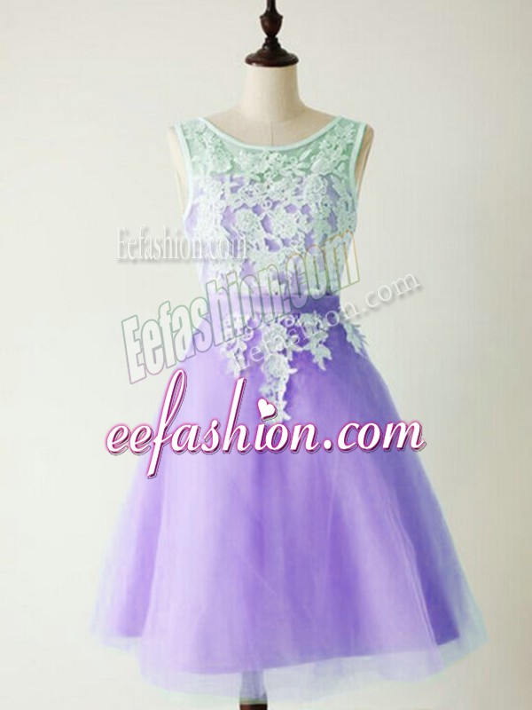  Scoop Sleeveless Lace Up Damas Dress Lavender Tulle