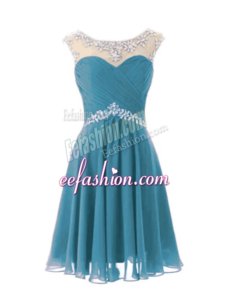  Cap Sleeves Knee Length Beading Zipper Pageant Dress for Teens with Teal 