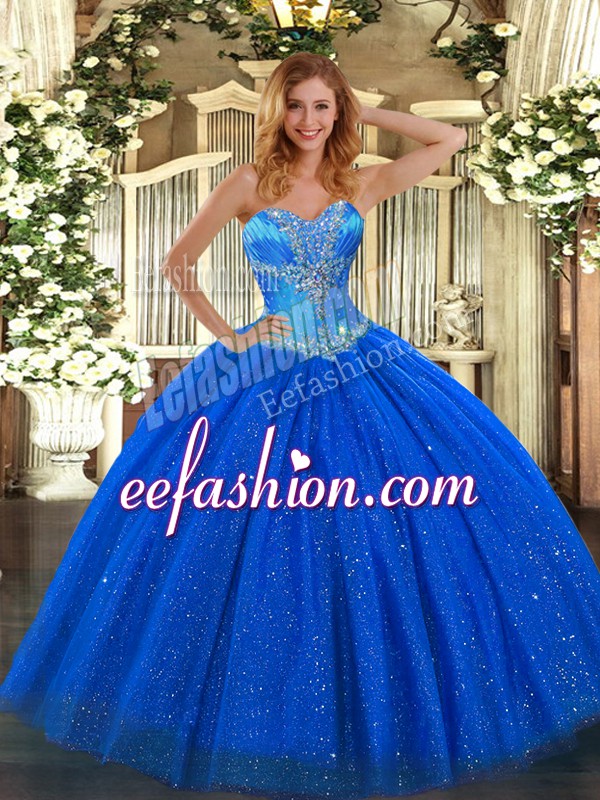  Royal Blue Sweetheart Neckline Beading Ball Gown Prom Dress Sleeveless Lace Up