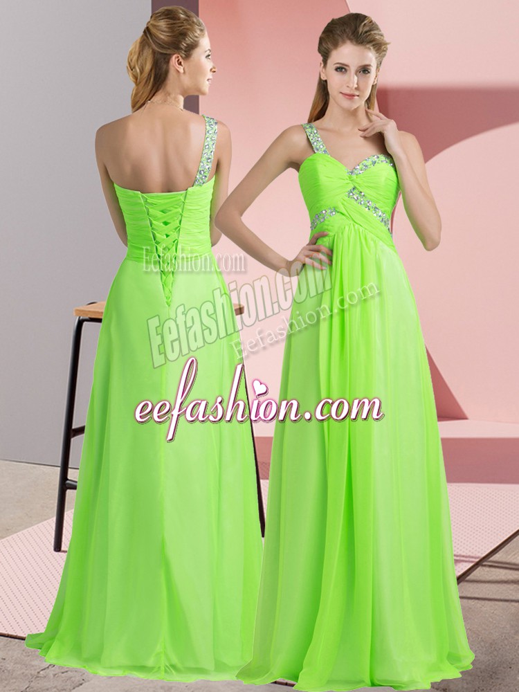 Hot Selling Chiffon Lace Up Evening Dress Sleeveless Floor Length Beading